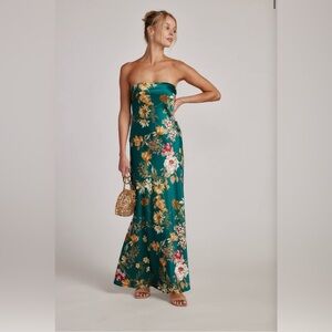 12th Tribe Green Floral Strapless Dress